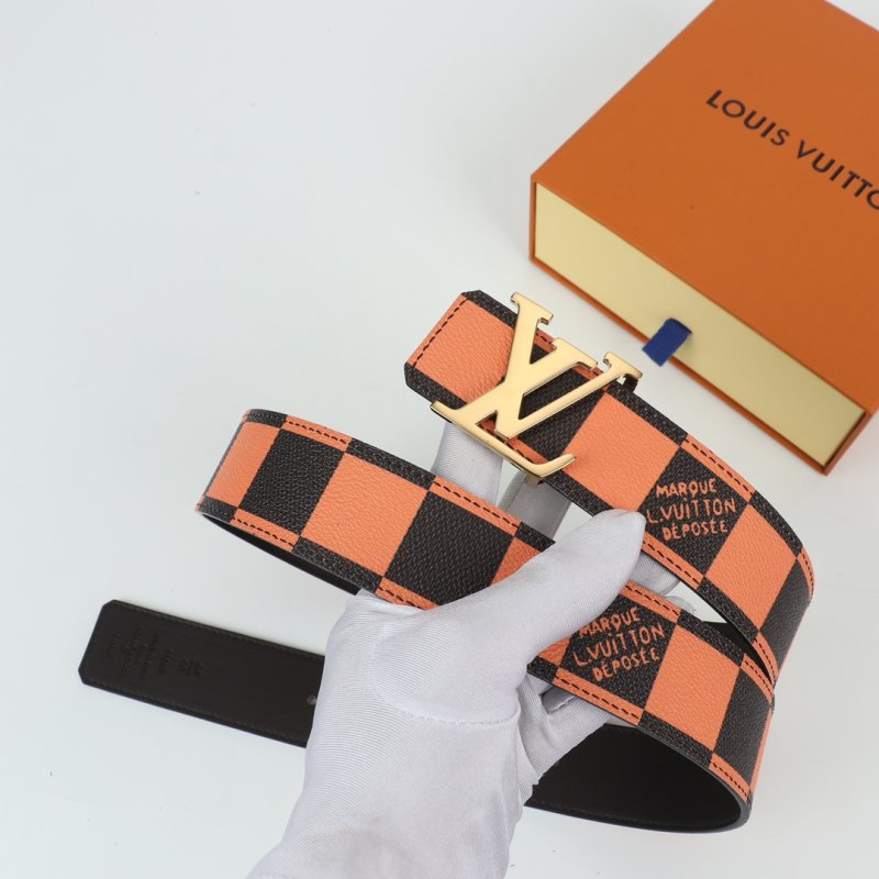 Louis Vuitton Damier Checker Belt Orange Black Gold Buckle view