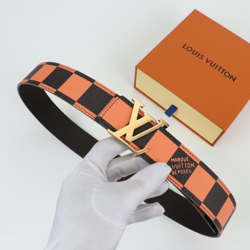 Louis Vuitton Damier Checker Belt Orange Black Gold Buckle view