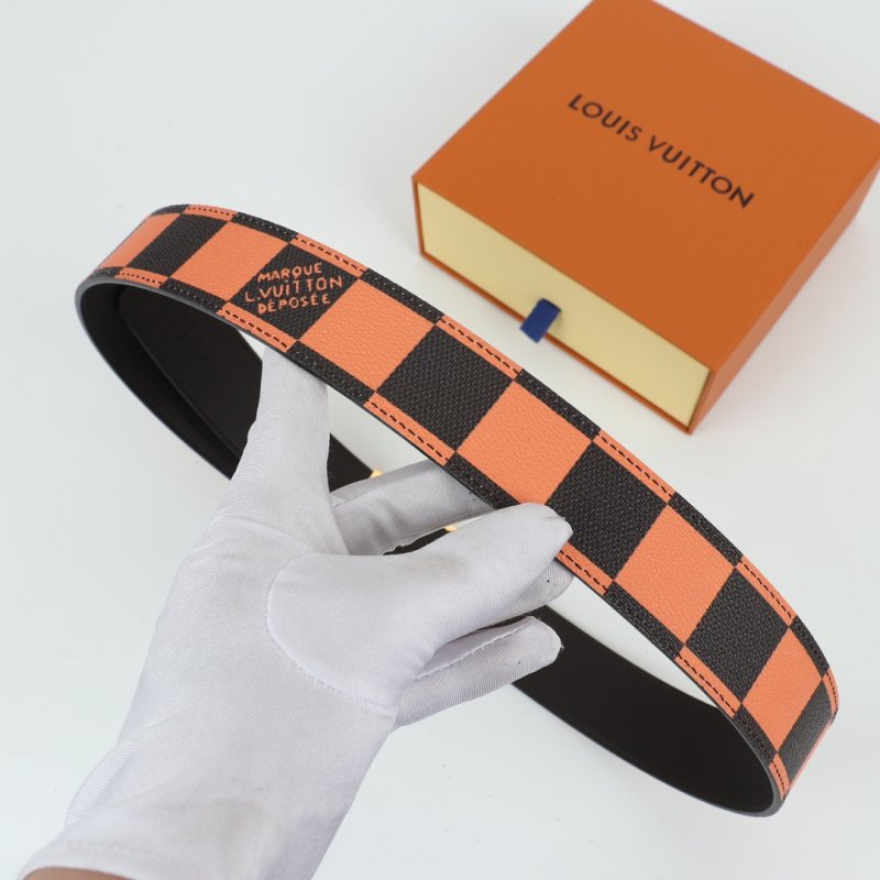 Louis Vuitton Damier Checker Belt Orange Black Gold Buckle view
