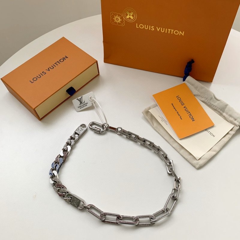 Louis Vuitton Blue & White Cuban Chain Link Necklace