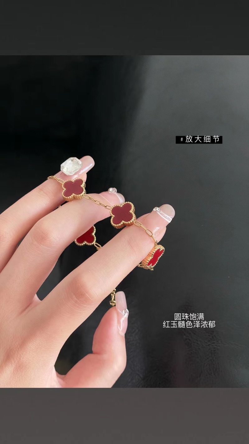 Red Carnelian Clover Chain Ring Set - Gold Plated