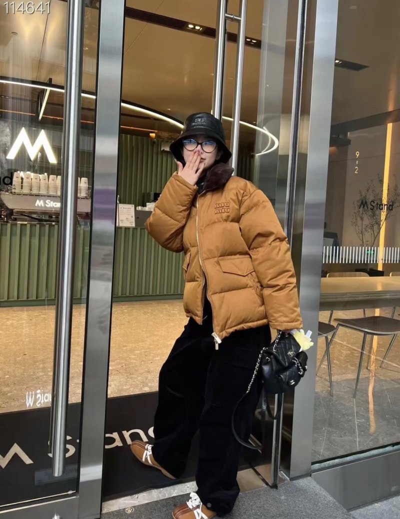 Camel Puffer Down Jacket with Embroidered Logo