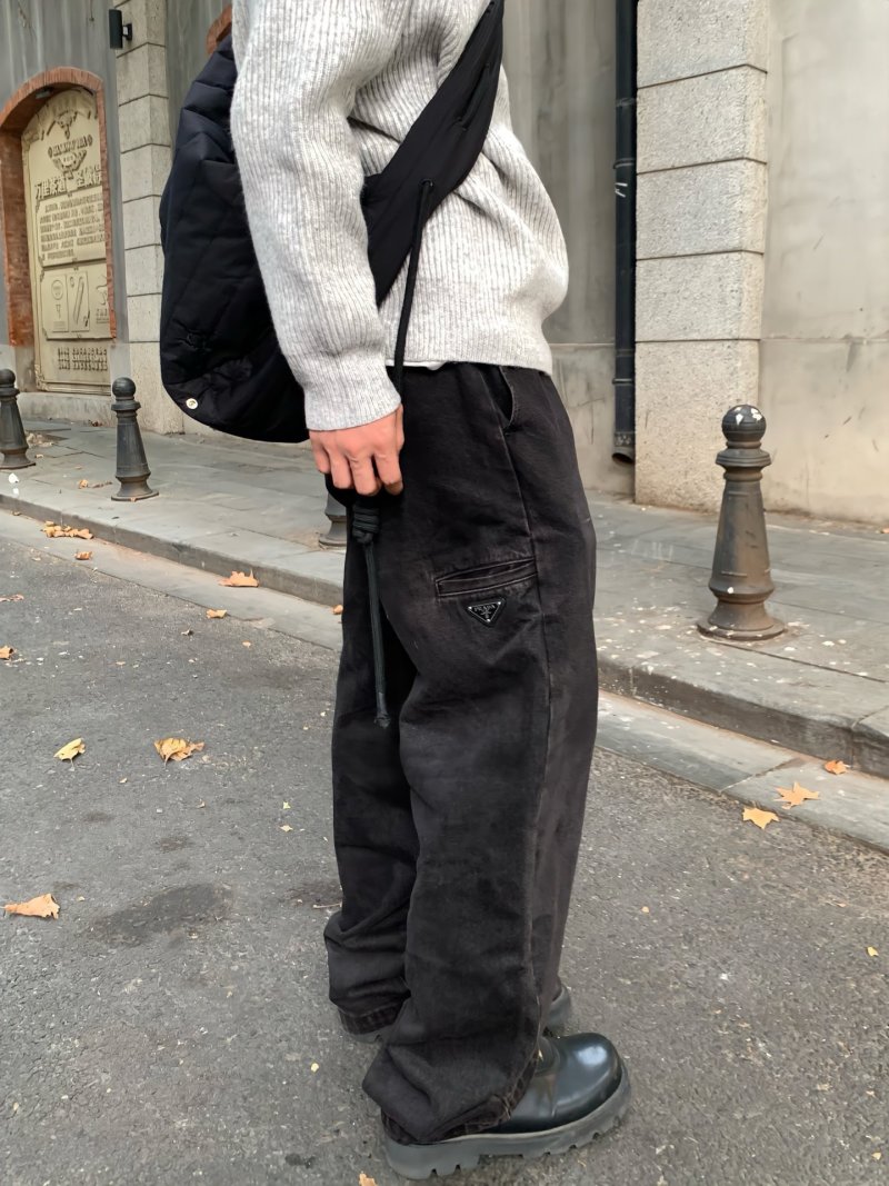 Prada Black Cargo Jeans with Triangle Logo