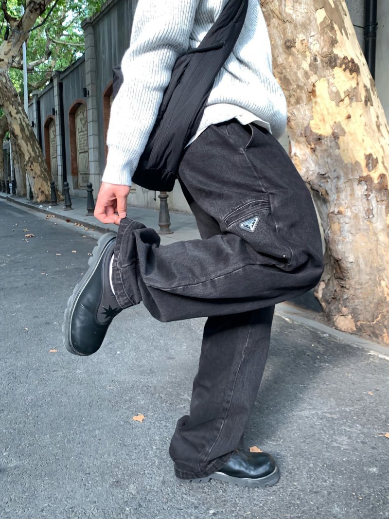 Prada Black Cargo Jeans with Triangle Logo view