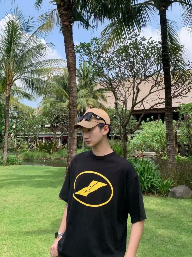 Black Short Sleeve T-Shirt with Gold Leaf Logo Print view