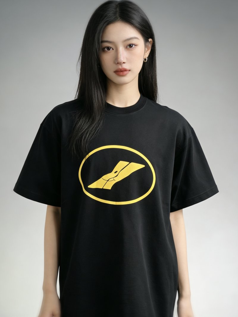Black Short Sleeve T-Shirt with Gold Leaf Logo Print view