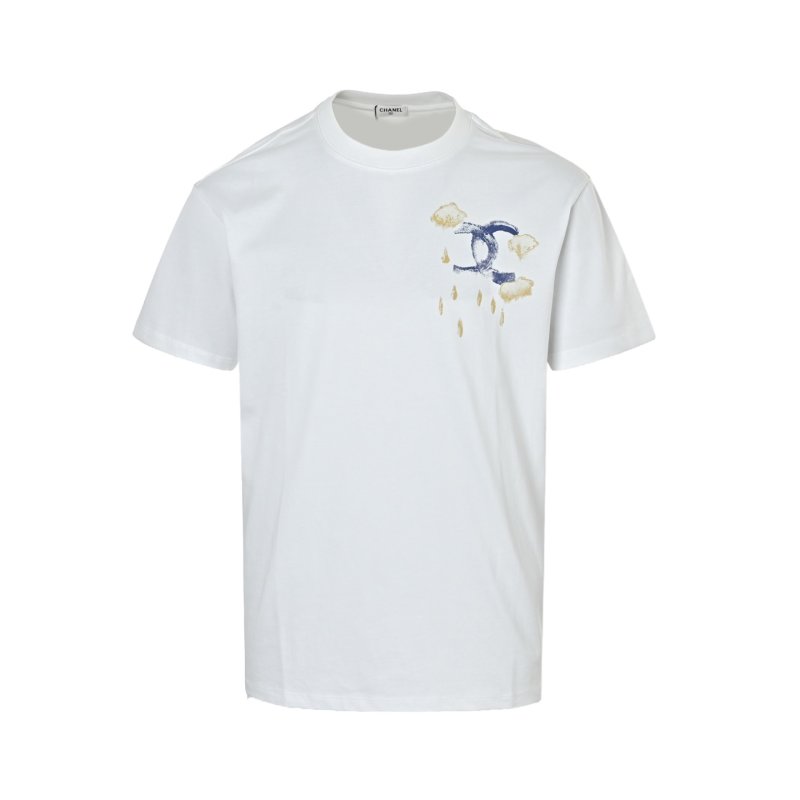 White Graphic T-Shirt with Gold & Navy Embroidery view