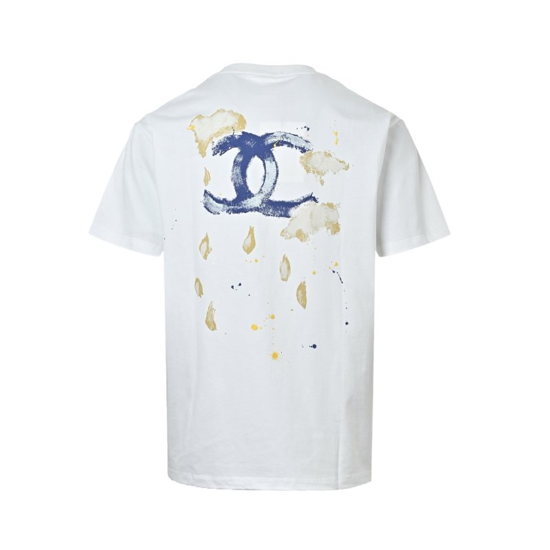 White Graphic T-Shirt with Gold & Navy Embroidery view