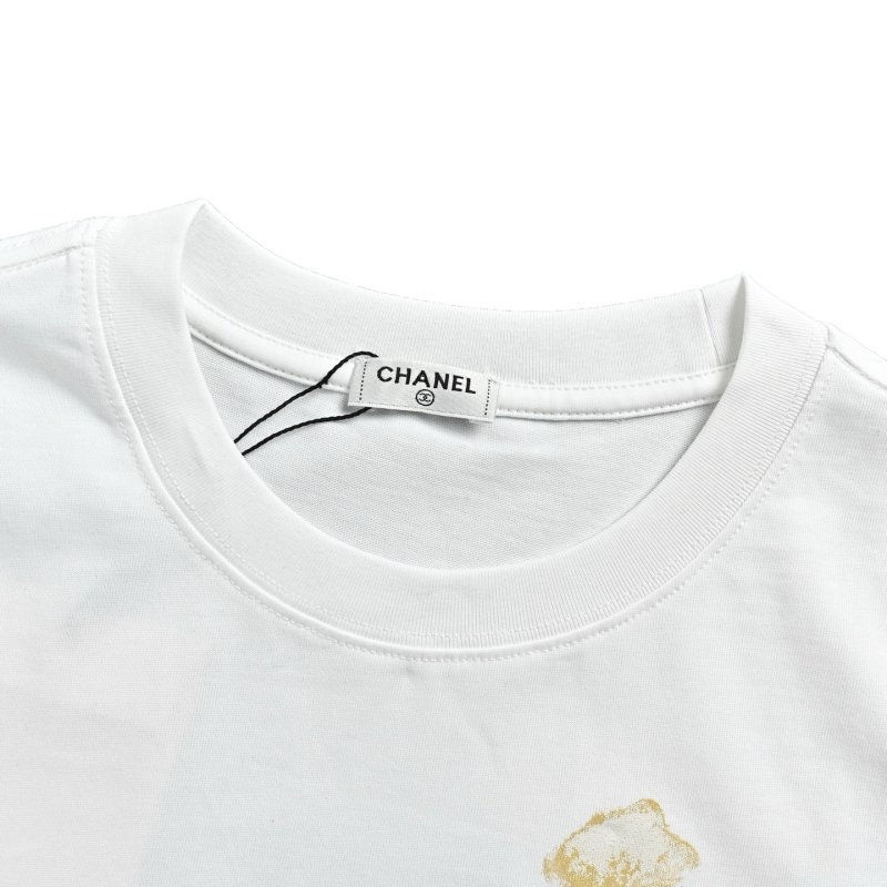 White Graphic T-Shirt with Gold & Navy Embroidery view