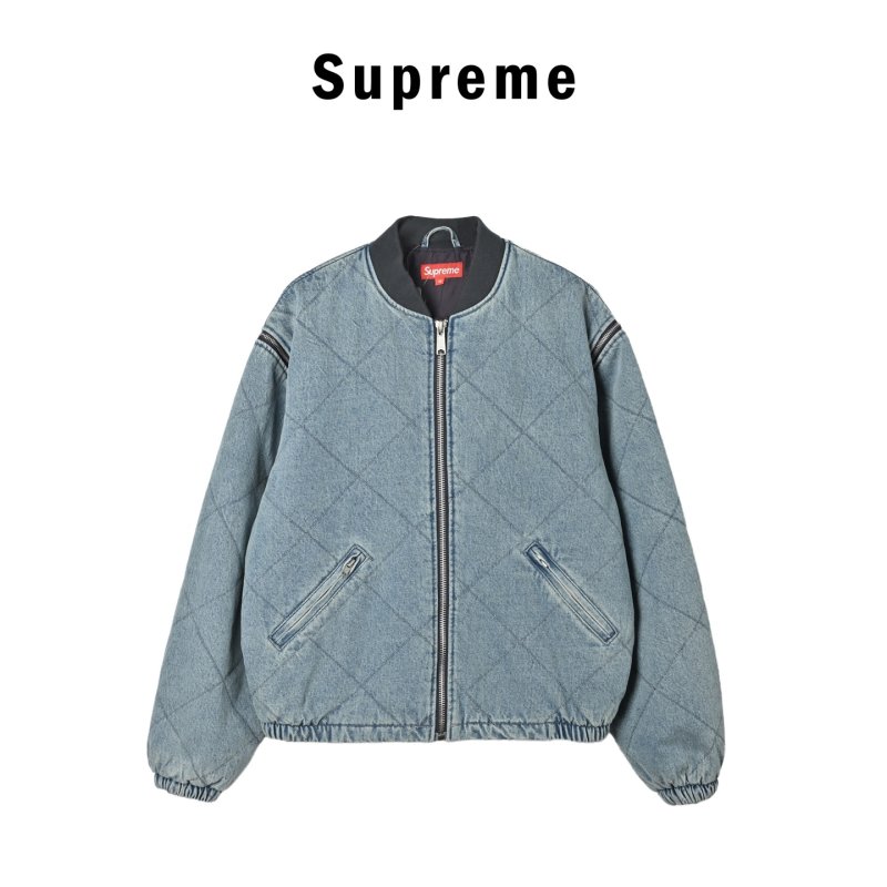 Blue Denim Quilted Bomber Jacket view