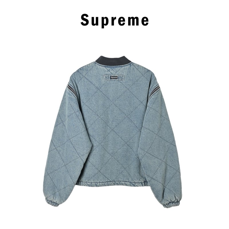 Blue Denim Quilted Bomber Jacket view