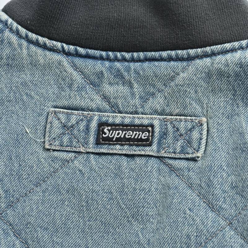 Blue Denim Quilted Bomber Jacket view