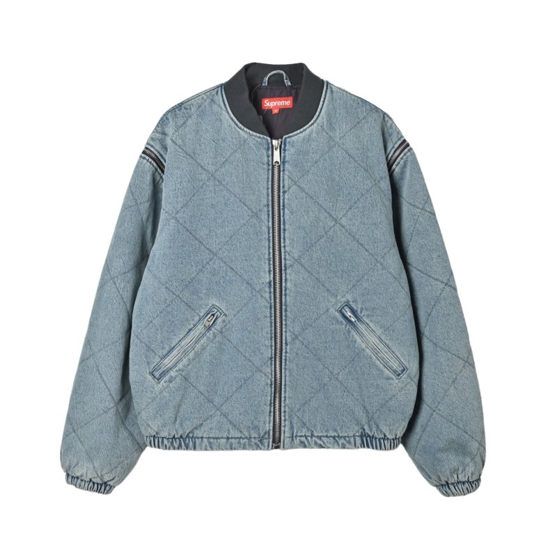 Blue Denim Quilted Bomber Jacket view
