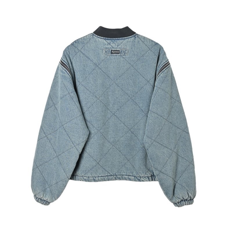 Blue Denim Quilted Bomber Jacket view