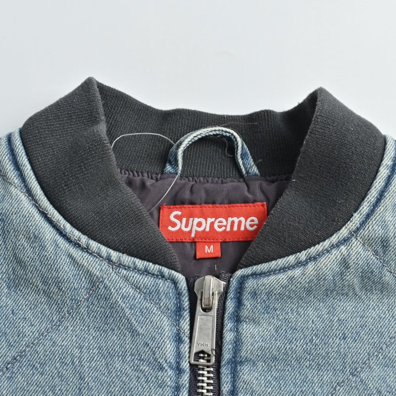 Blue Denim Quilted Bomber Jacket view