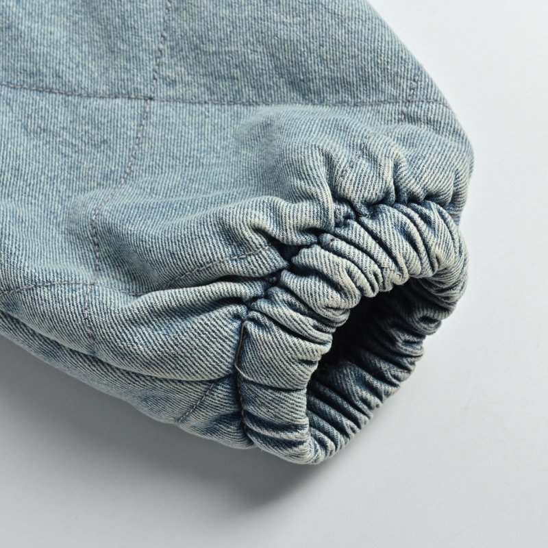 Blue Denim Quilted Bomber Jacket view