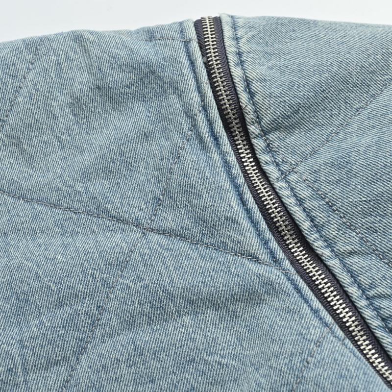 Blue Denim Quilted Bomber Jacket view