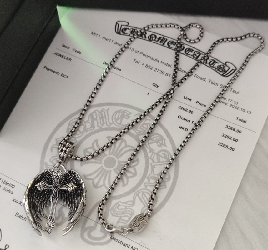Chrome Hearts Winged Cross Sterling Silver Pendant Necklace