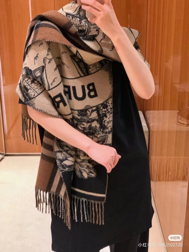 Burberry Monogram Map Double-Sided Fringe Scarf Black Cream view
