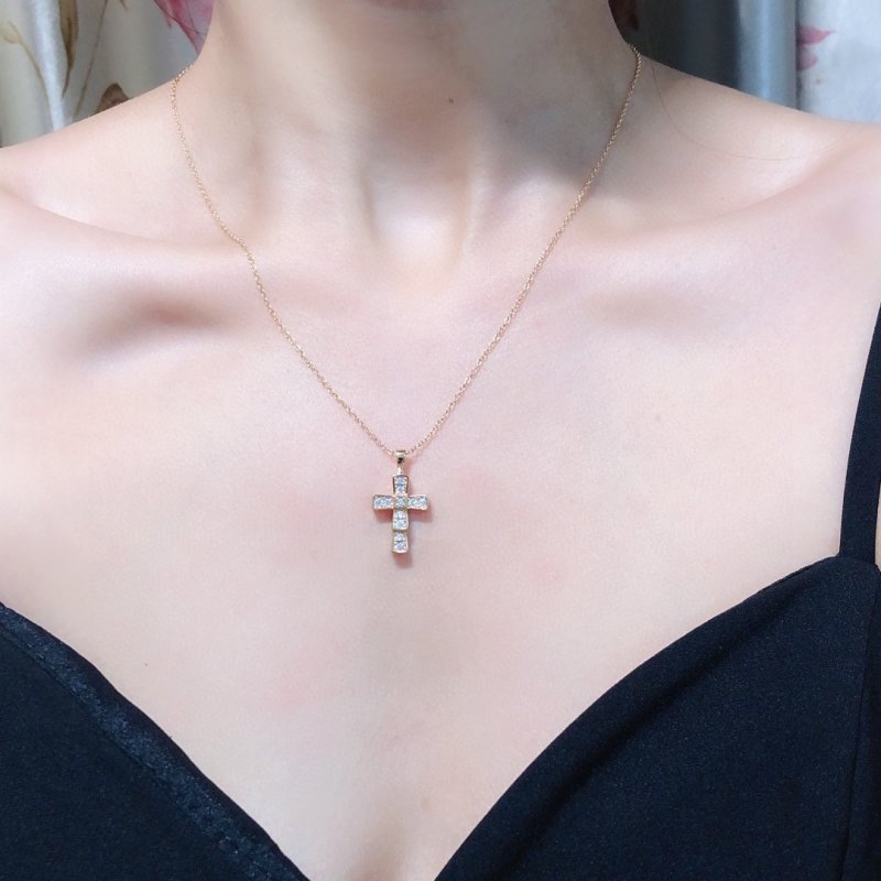 Bvlgari Snake Cross Diamond Pendant Necklace Rose Gold view