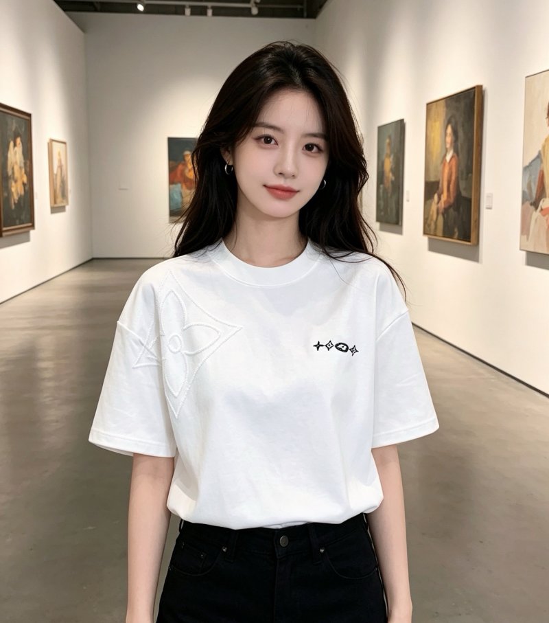 Minimalist White Graphic T-Shirt with Embroidered Logo