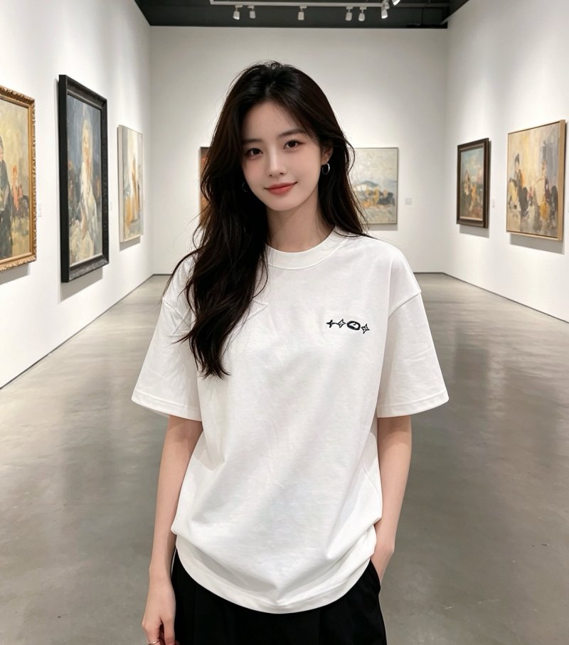 Minimalist White Graphic T-Shirt with Embroidered Logo view