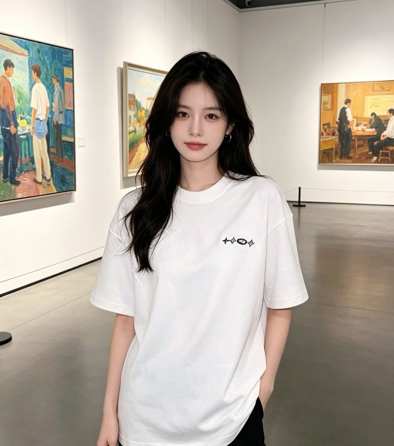 Minimalist White Graphic T-Shirt with Embroidered Logo view
