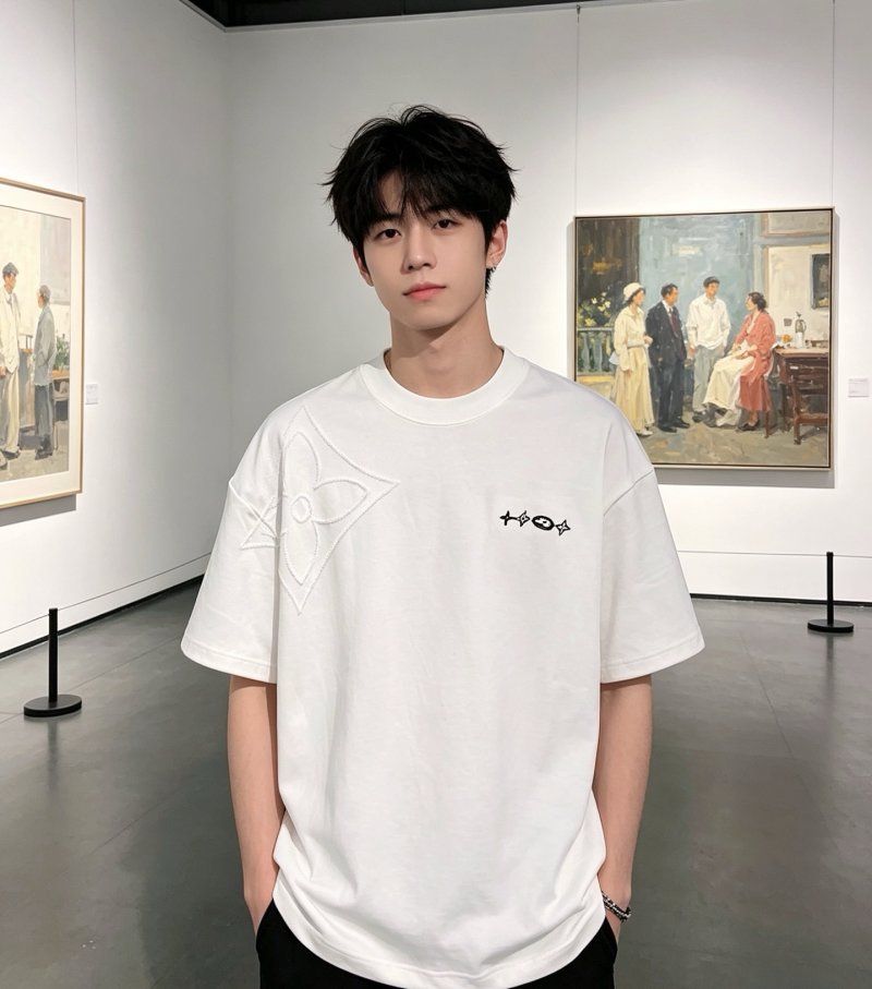 Minimalist White Graphic T-Shirt with Embroidered Logo view