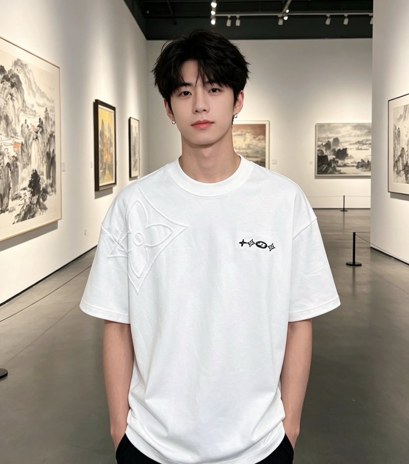Minimalist White Graphic T-Shirt with Embroidered Logo view