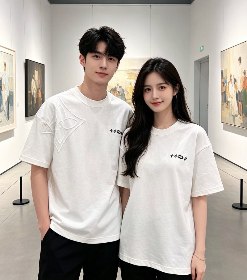 Minimalist White Graphic T-Shirt with Embroidered Logo view