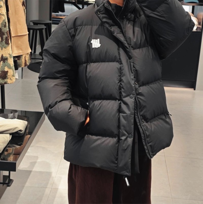 Black Puffer Down Jacket with Embroidered Logo