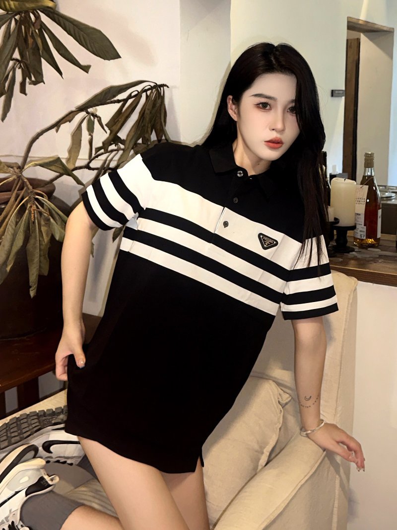 Prada Striped Polo Shirt Black White view