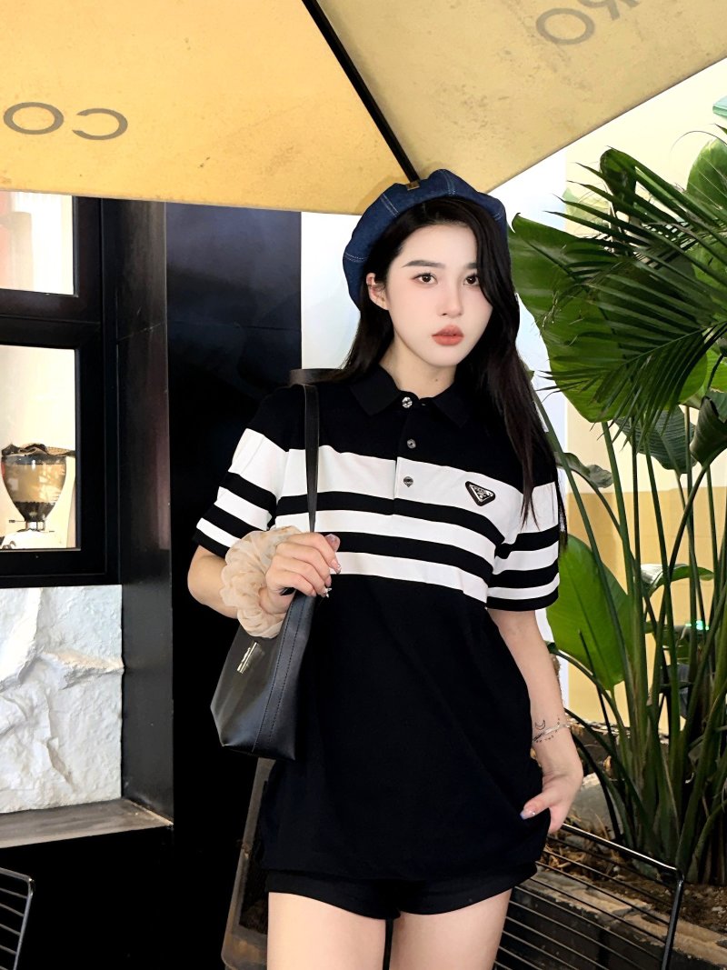 Prada Striped Polo Shirt Black White view