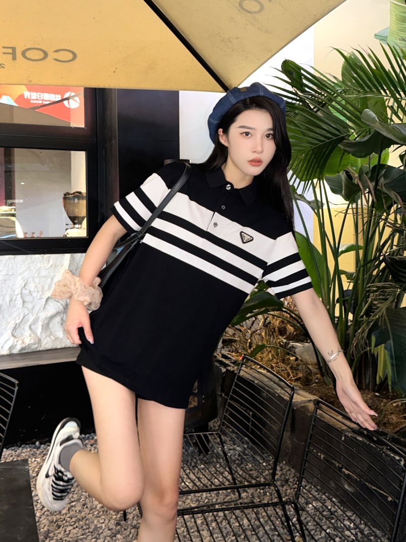 Prada Striped Polo Shirt Black White view