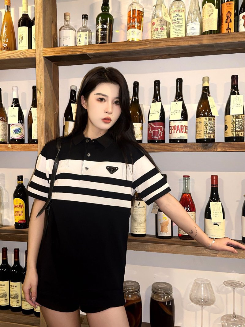 Prada Striped Polo Shirt Black White view