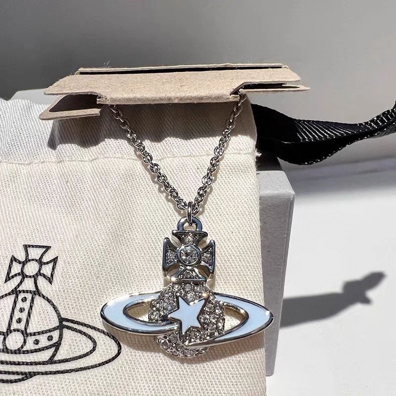 Vivienne Westwood Saturn Enamel Pendant Necklace Silver view