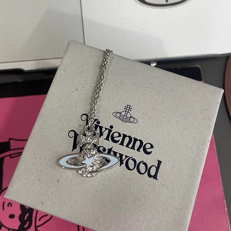 Vivienne Westwood Saturn Enamel Pendant Necklace Silver view