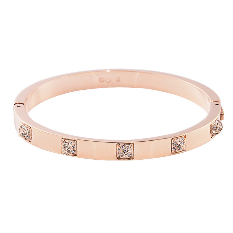 Swarovski Crystal Pyramid Stud Rose Gold Bangle Bracelet view