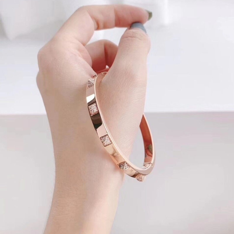 Swarovski Crystal Pyramid Stud Rose Gold Bangle Bracelet view