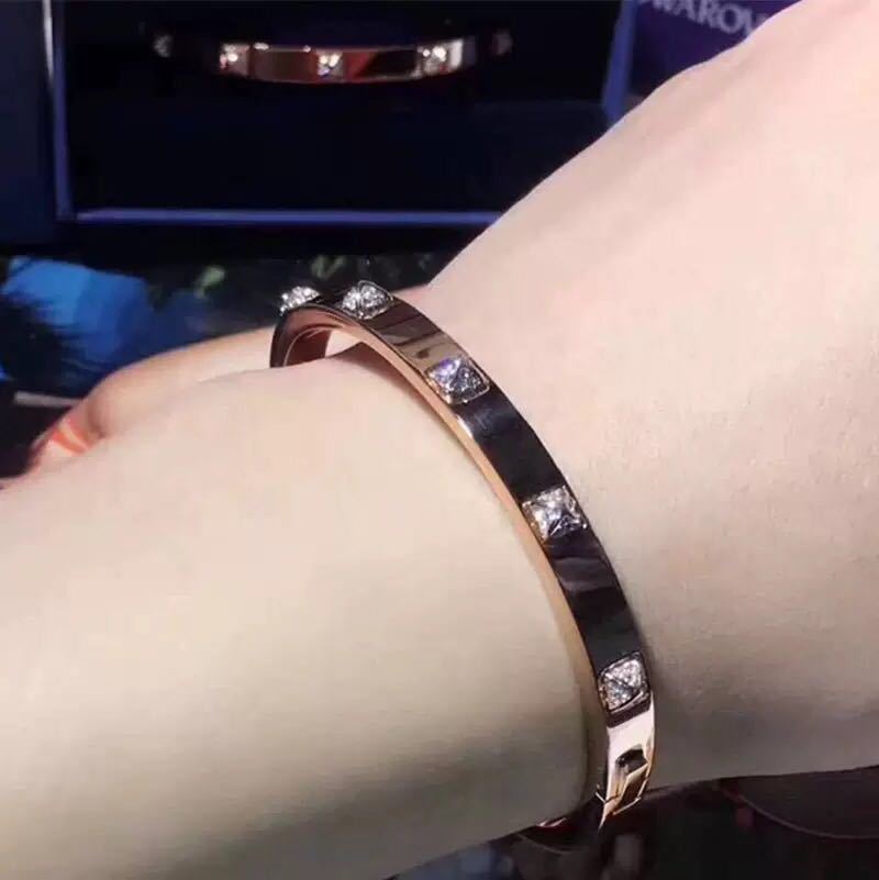 Swarovski Crystal Pyramid Stud Rose Gold Bangle Bracelet view