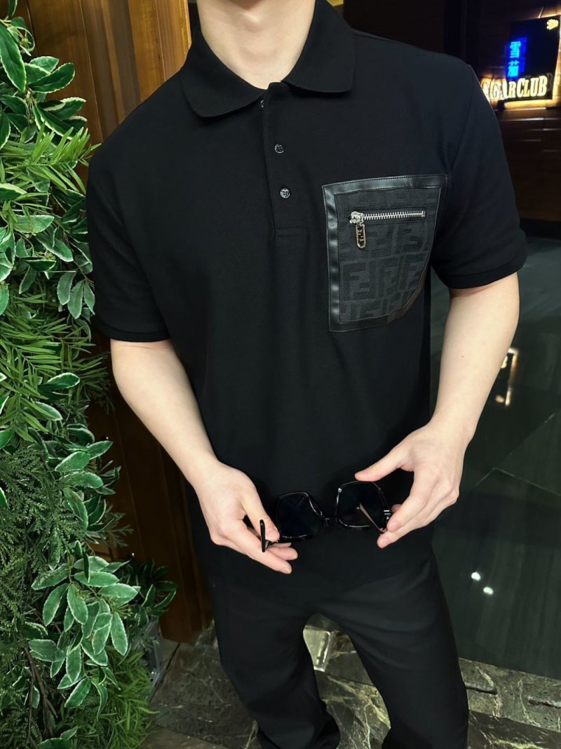 Fendi Black Polo Shirt with Monogram Chest Pocket