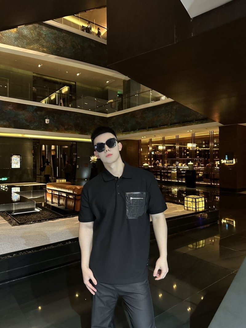 Fendi Black Polo Shirt with Monogram Chest Pocket view