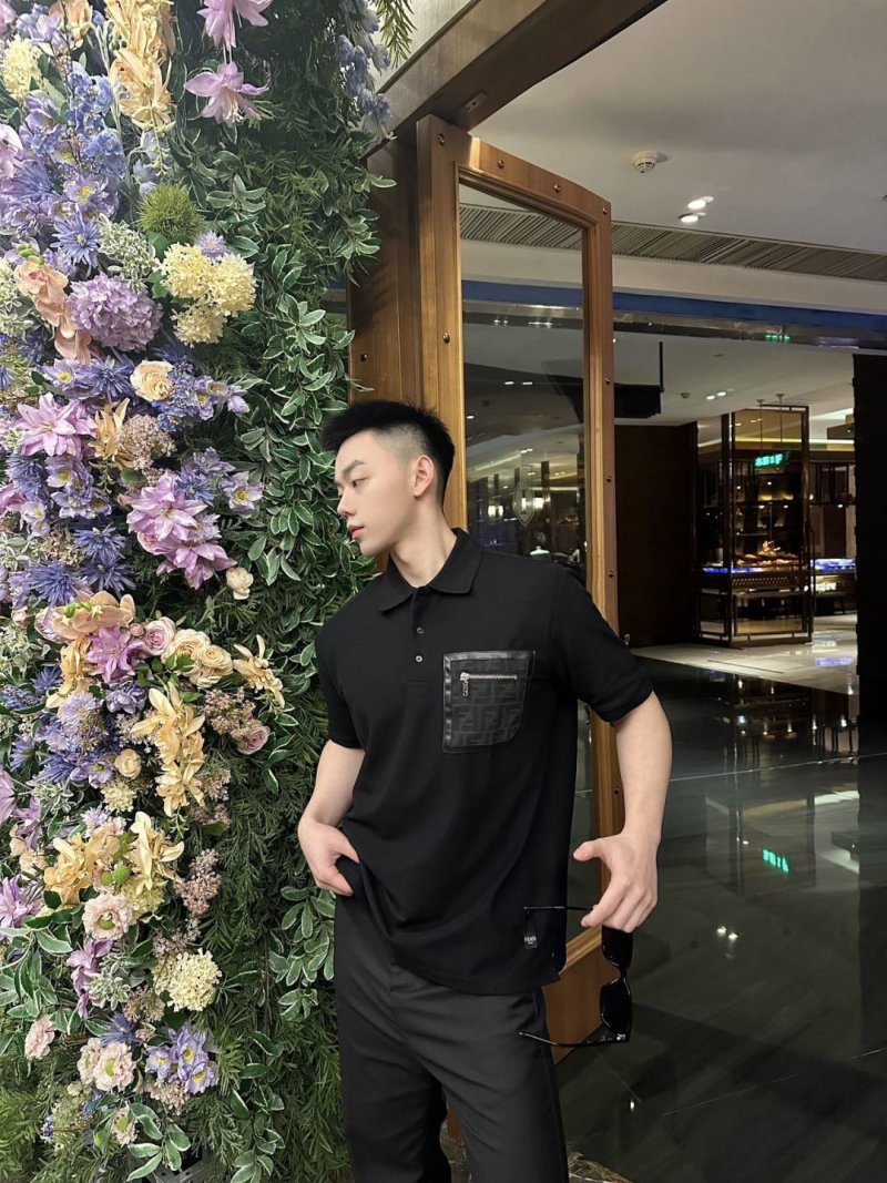 Fendi Black Polo Shirt with Monogram Chest Pocket view