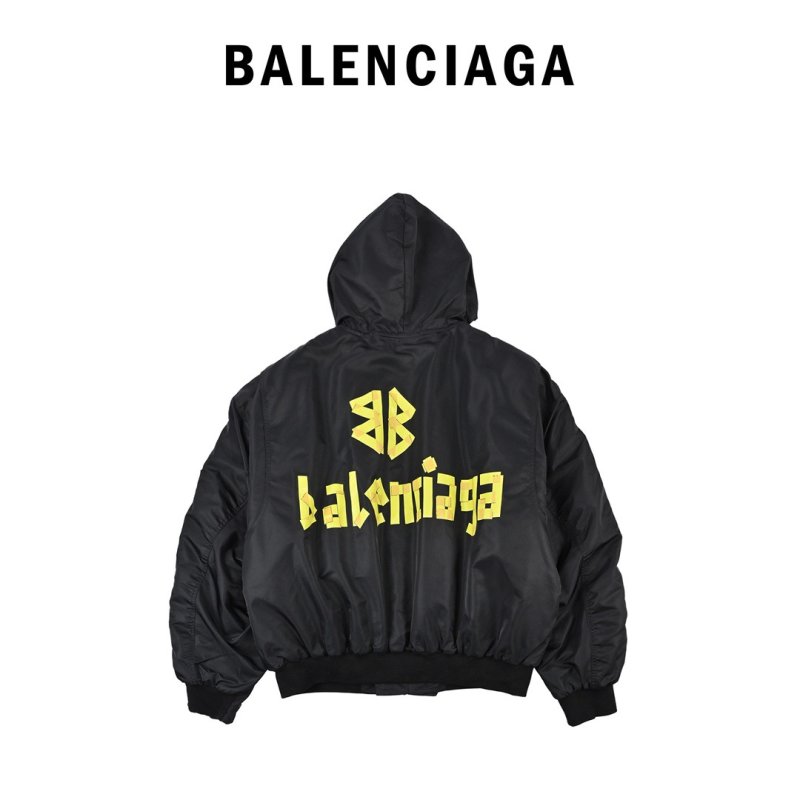 Balenciaga Black Yellow Logo Oversized Jacket view