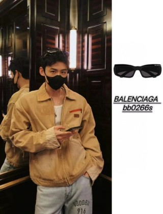 Balenciaga Black Rectangle Side Logo Sunglasses view 3