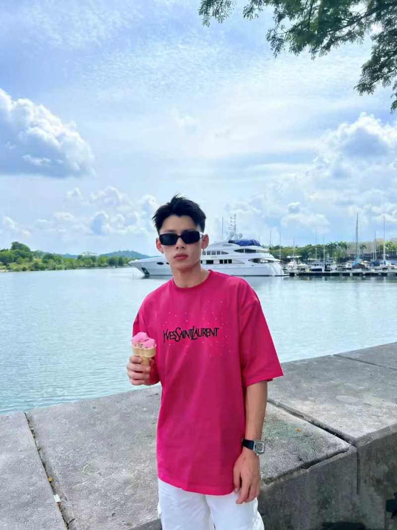 Saint Laurent 26SS Hot Pink Embroidered Logo T-Shirt view