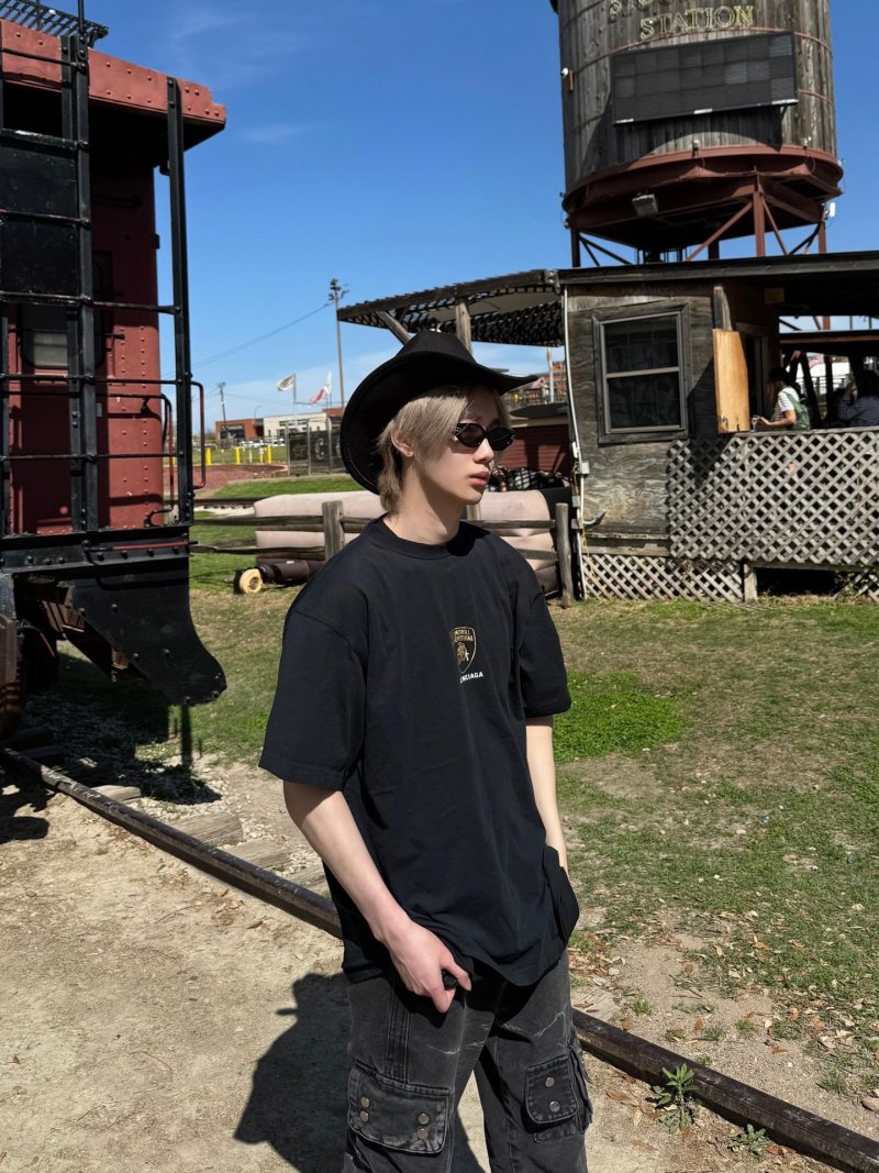 Black Oversized Short Sleeve T-Shirt with Red Embroidered Logo view