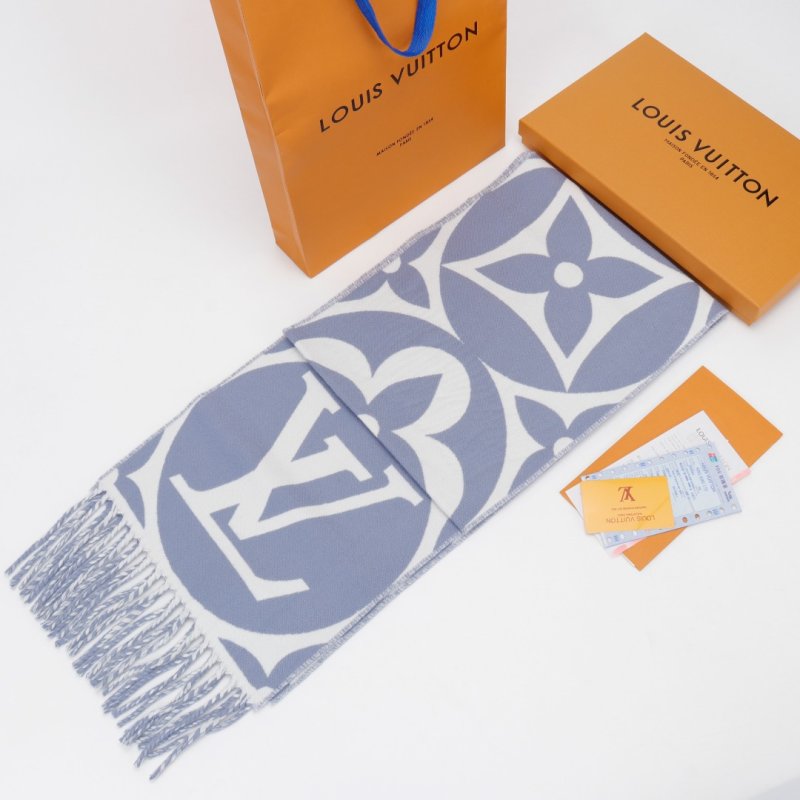 Louis Vuitton LV Monogram Double-Sided Wool Cashmere Scarf Blue