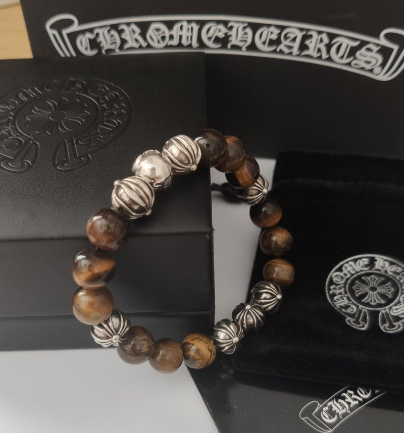 Chrome Hearts Cross Tiger Eye Beaded Bracelet Silver view