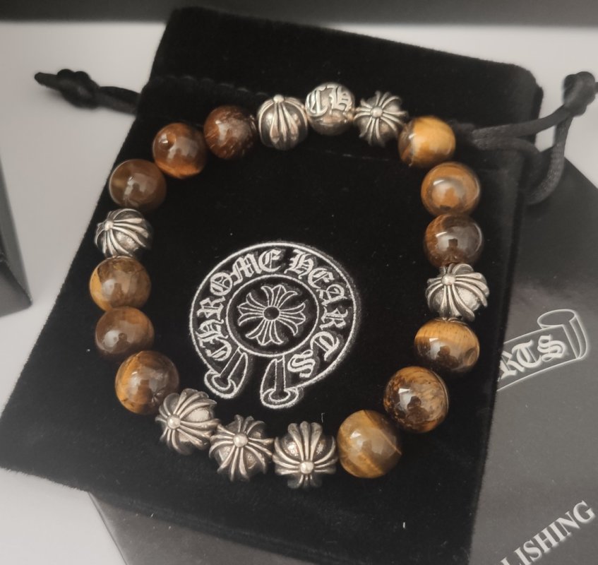 Chrome Hearts Cross Tiger Eye Beaded Bracelet Silver view